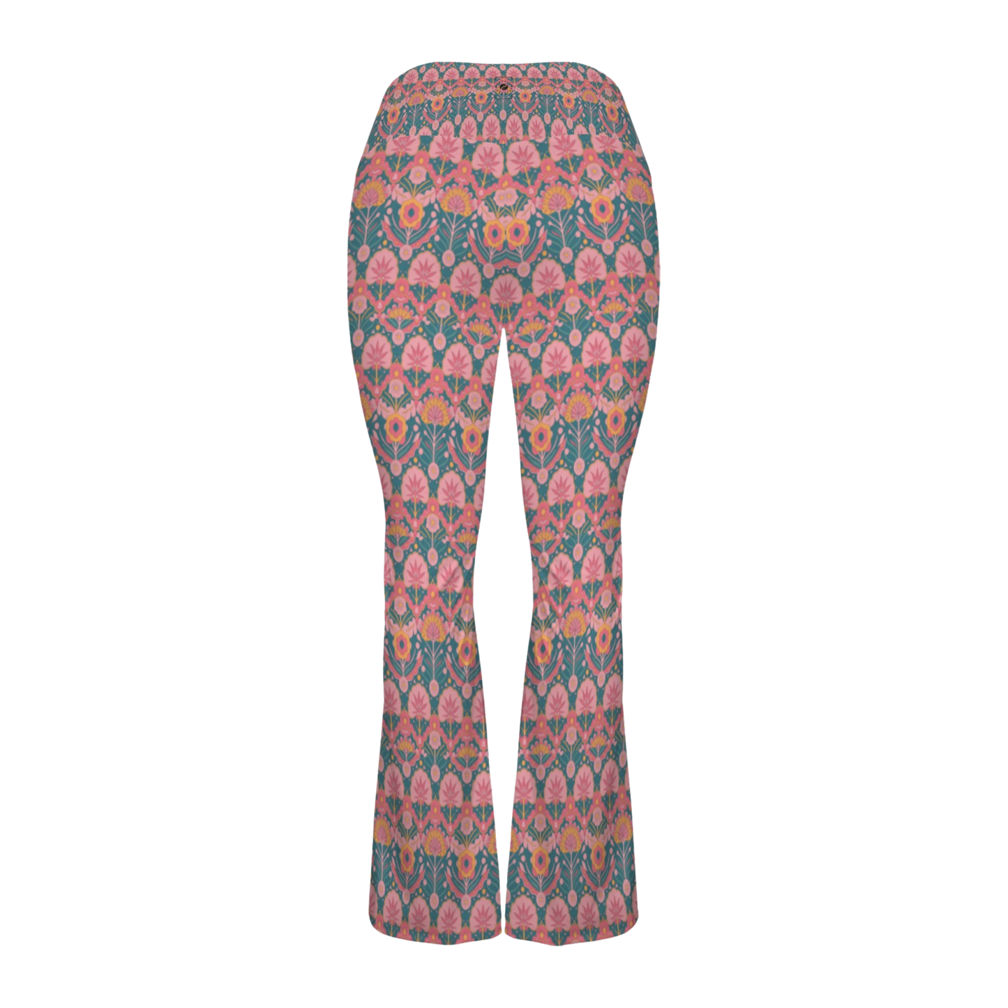 Jaipur Love Cross Waisted Flare Leggings with crossover waistband, V seam, flared leg, and printed stretch fabric