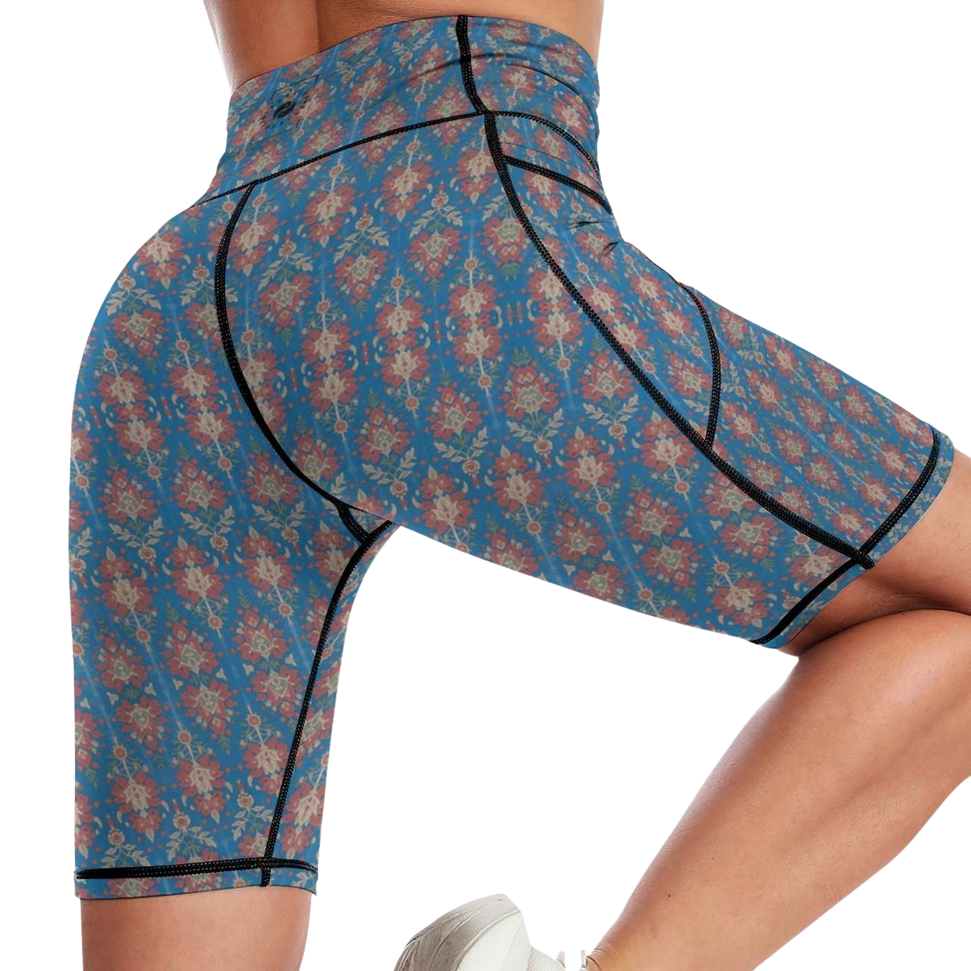 Jaipur Love iSquared Maureen high-waisted biker shorts with mid-thigh fit, printed fabric, and two side pockets
