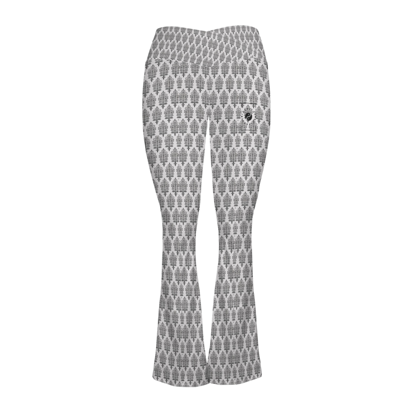 Jaipur Love Cross Waisted Flare Leggings with crossover waistband, V seam, flared leg, and printed stretch fabric