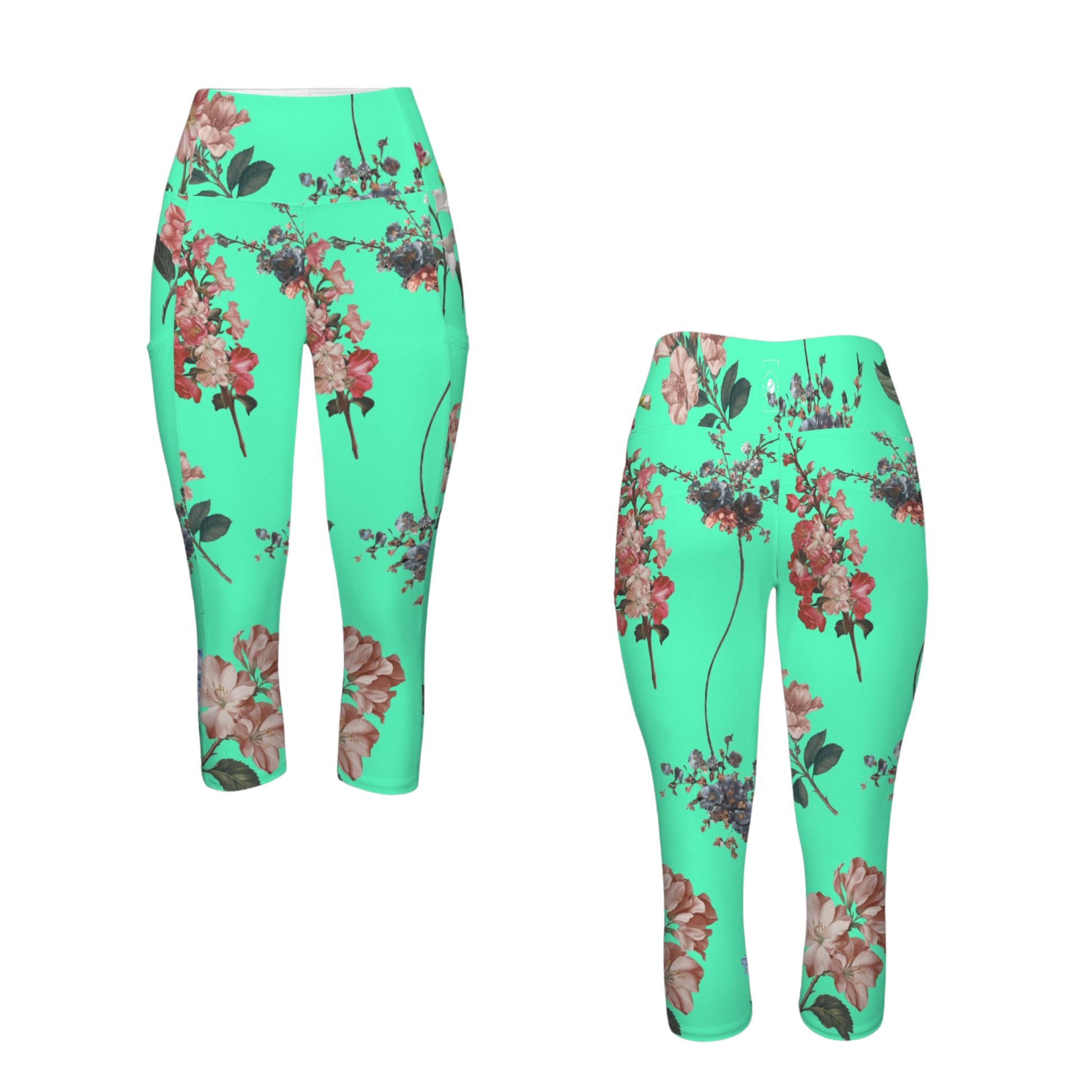Botanicals iSquared Pocket Capri leggings with high-rise waistband, mid-calf length, and two side pockets