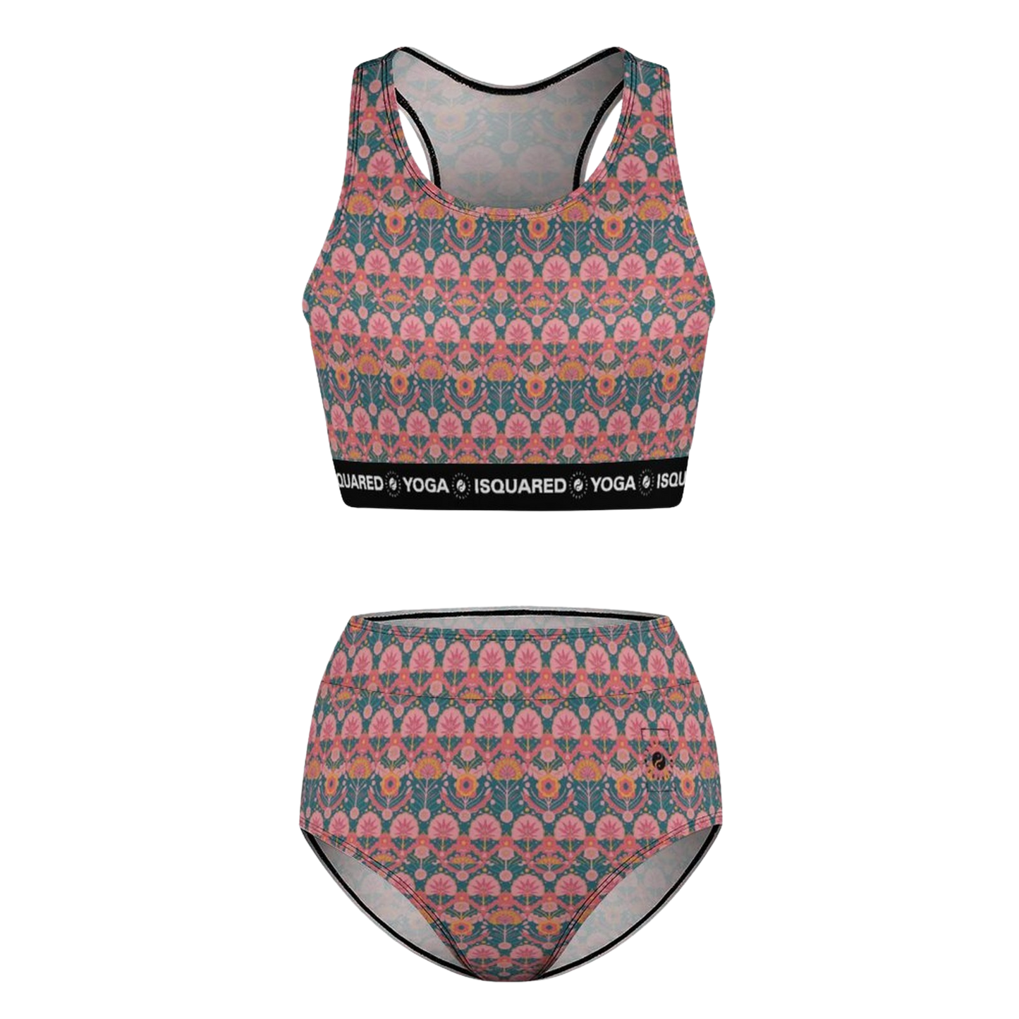 Jaipur Love hot yoga bikini set with quick-dry stretch fabric, detachable pads, and bold Rajasthan-inspired print