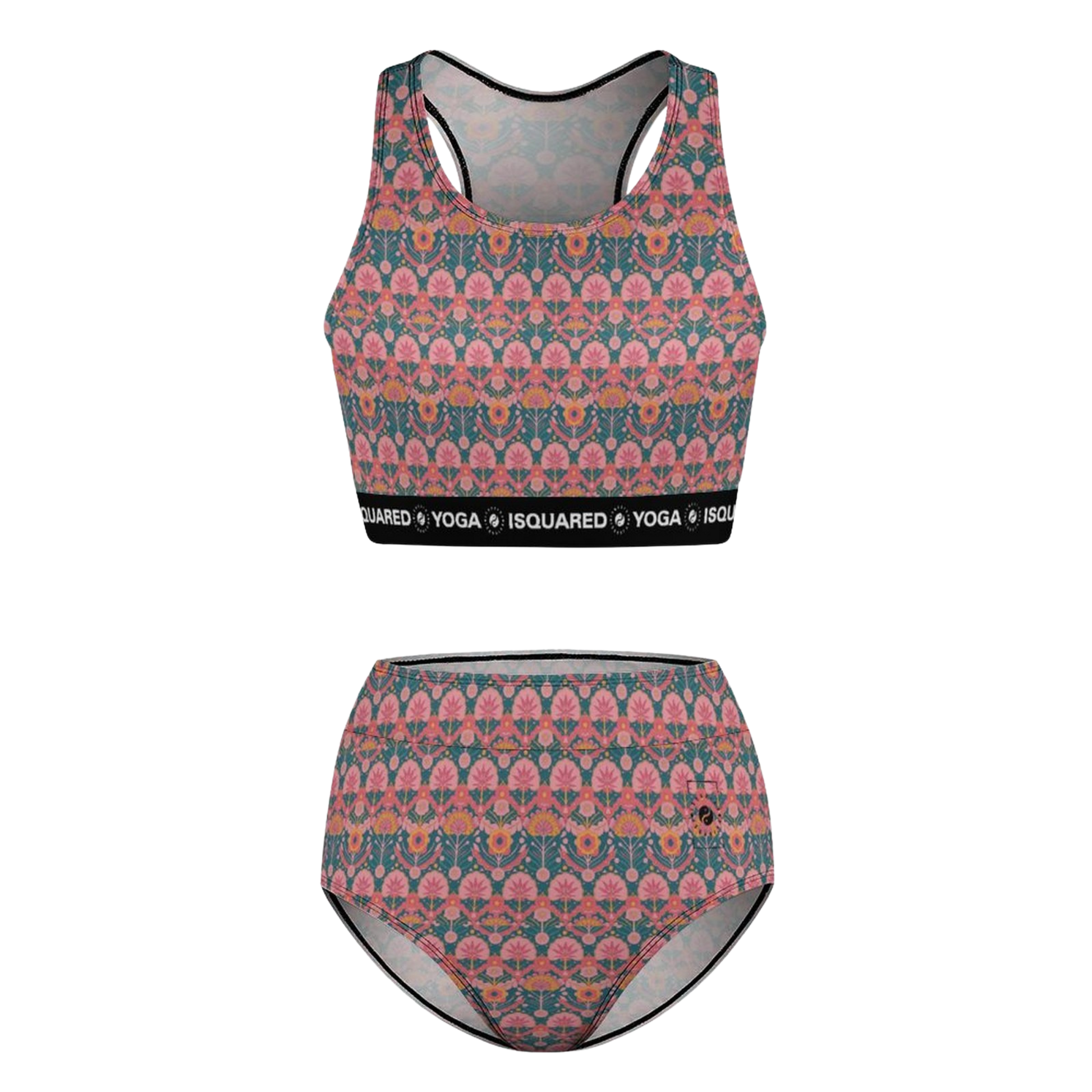 Jaipur Love hot yoga bikini set with quick-dry stretch fabric, detachable pads, and bold Rajasthan-inspired print