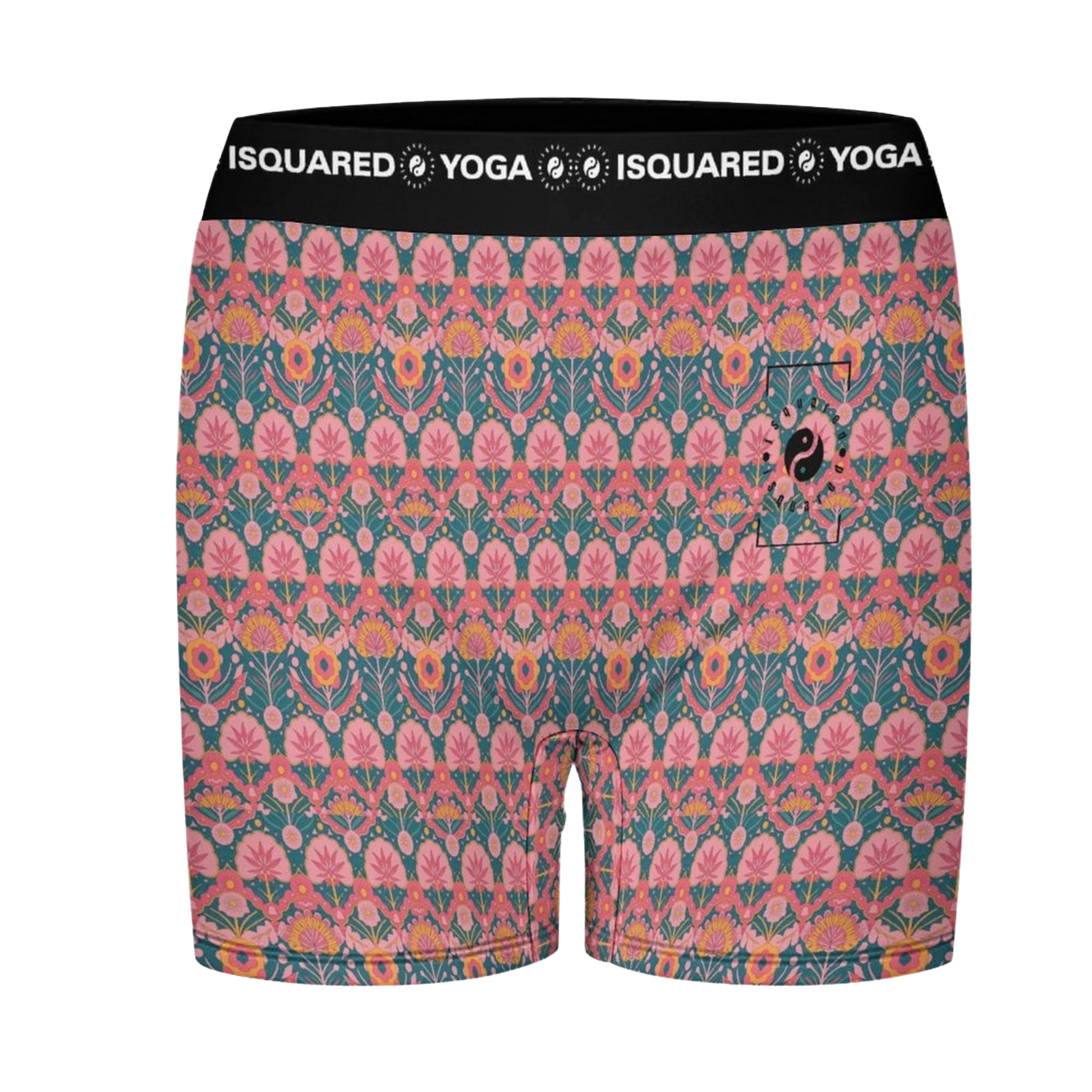 Jaipur Love iSquared Yoga Shorts with all-over print, wide waistband, and fitted unisex stretch design