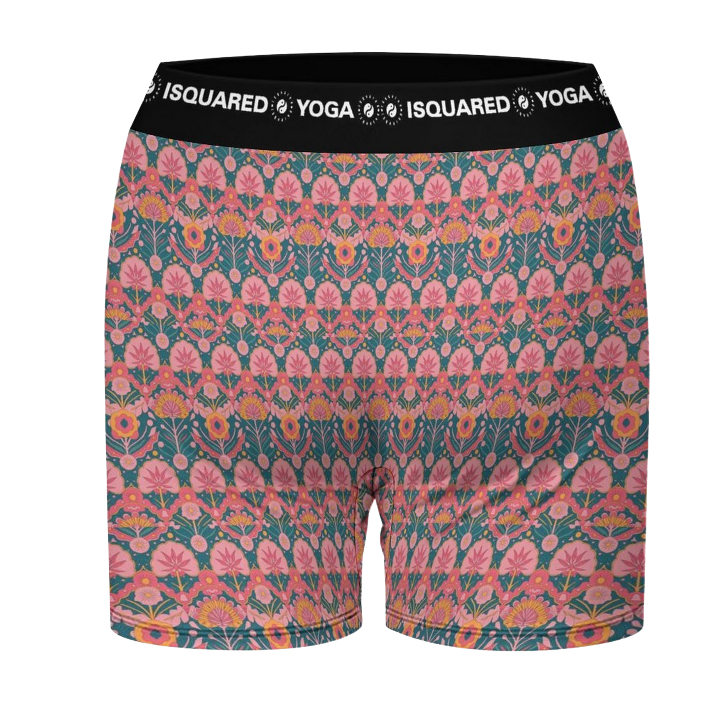 Jaipur Love iSquared Yoga Shorts with all-over print, wide waistband, and fitted unisex stretch design