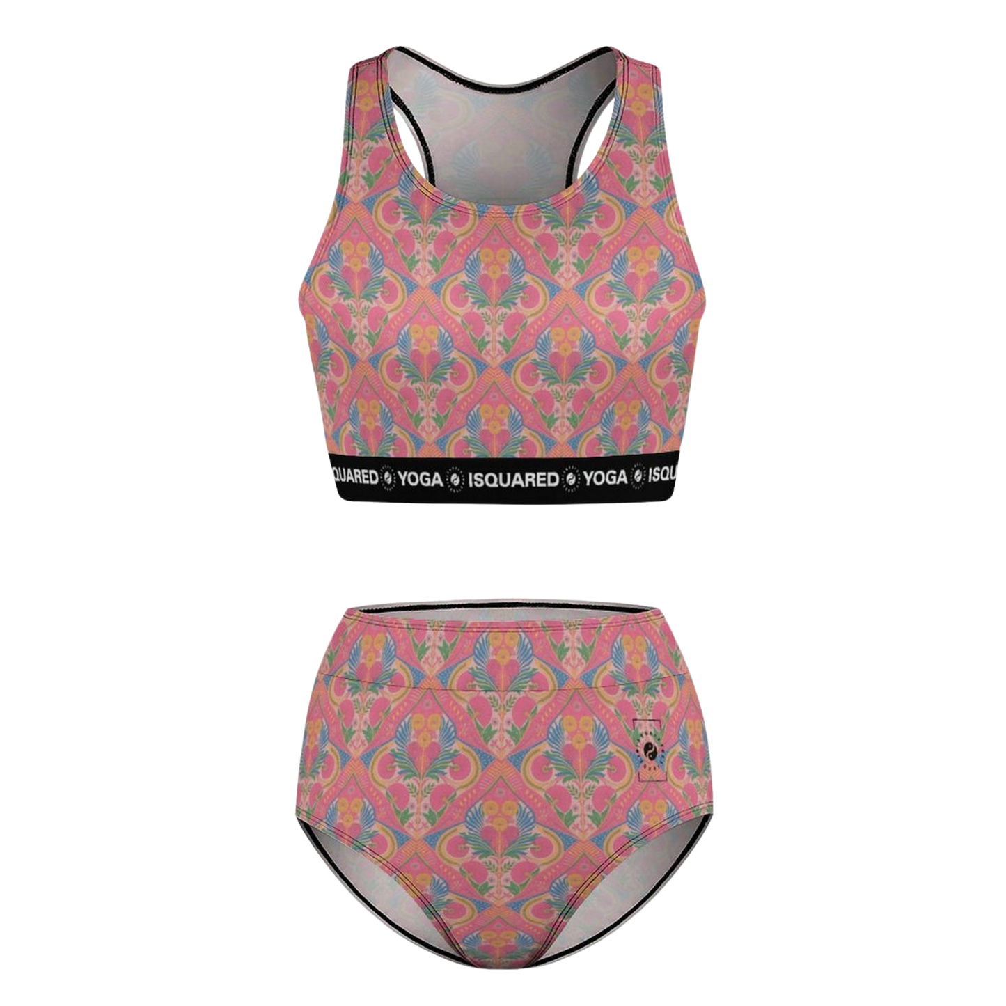 Jaipur Love hot yoga bikini set with quick-dry stretch fabric, detachable pads, and bold Rajasthan-inspired print