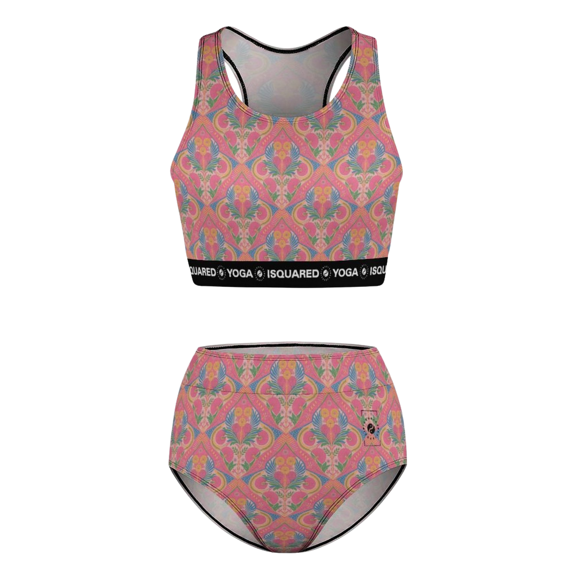 Jaipur Love hot yoga bikini set with quick-dry stretch fabric, detachable pads, and bold Rajasthan-inspired print