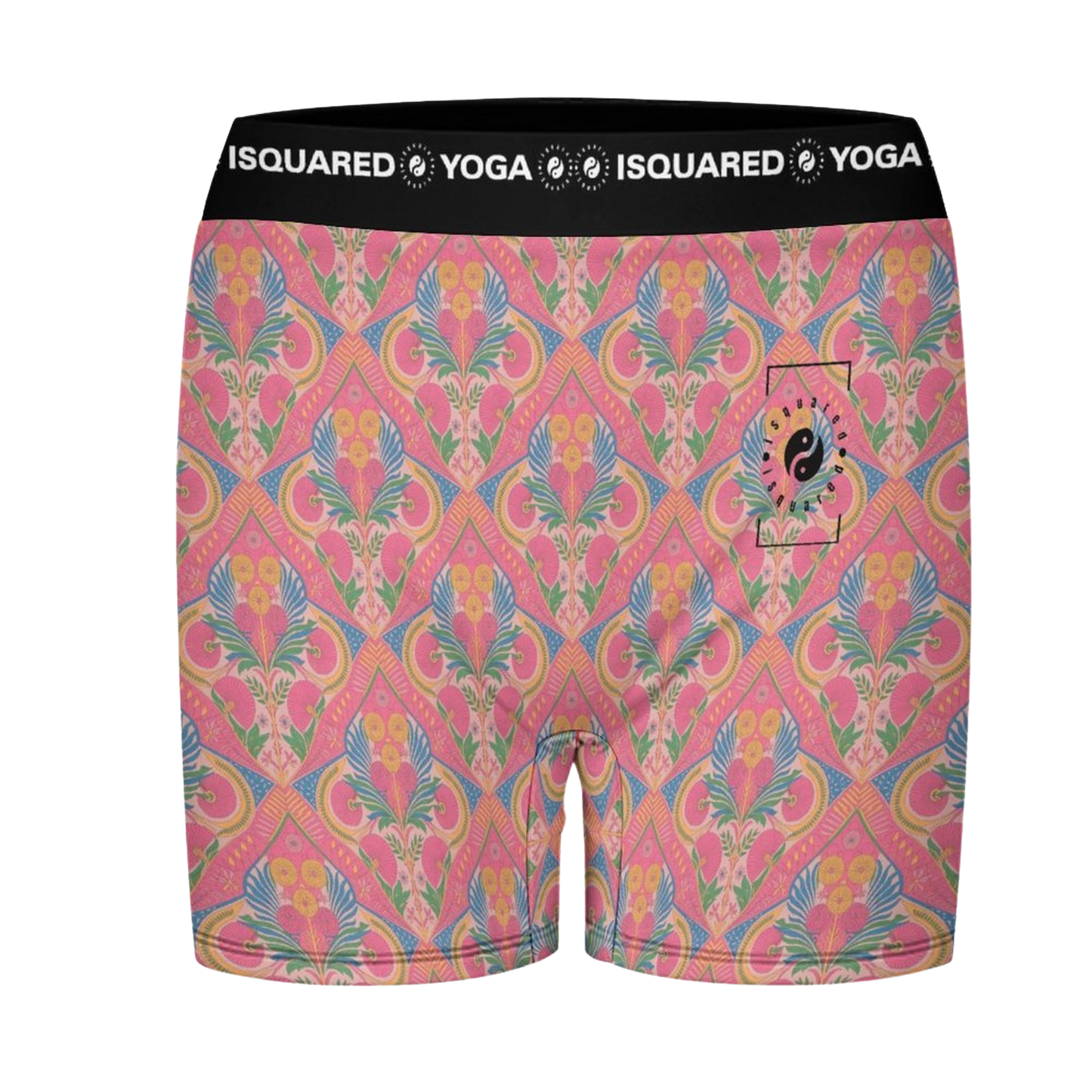 Jaipur Love iSquared Yoga Shorts with all-over print, wide waistband, and fitted unisex stretch design