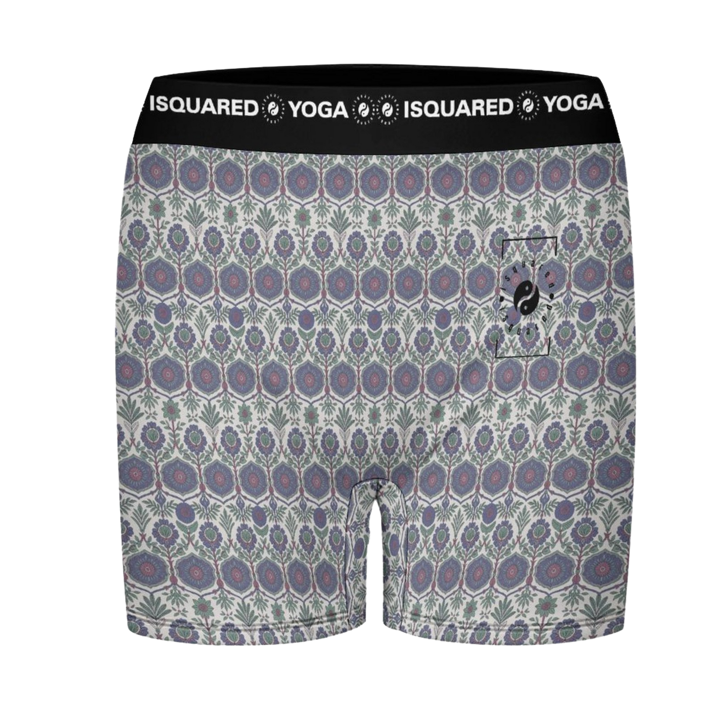 Jaipur Love iSquared Yoga Shorts with all-over print, wide waistband, and fitted unisex stretch design