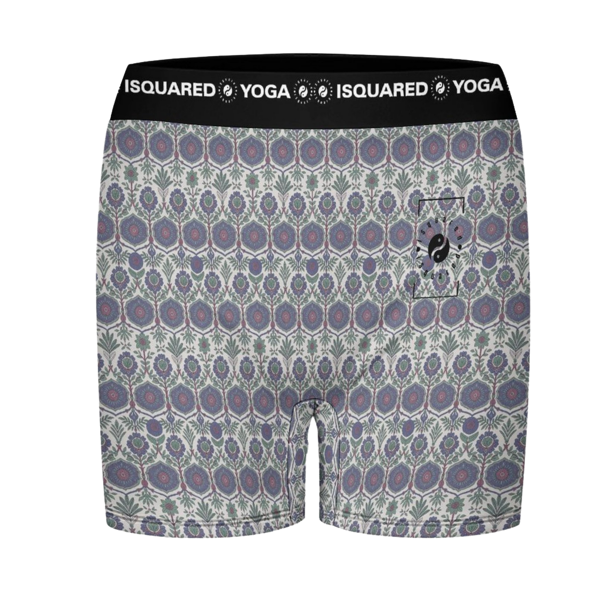 Jaipur Love iSquared Yoga Shorts with all-over print, wide waistband, and fitted unisex stretch design